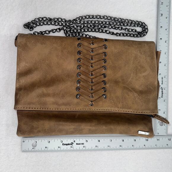 Charlie Paige Tan Vegan Leather Crossbody Purse Bag Boho with Tassel Chain Strap - Picture 7 of 7